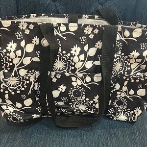 Floral Black and Cream Tote Bag